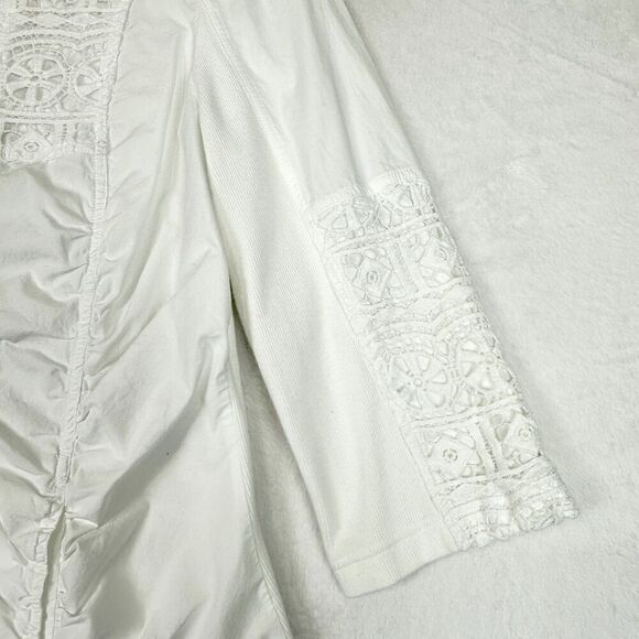 XCVI Crochet Full Zip Jacket Size Large White Cotton Boho 3/4 Sleeve Lightweight - Picture 5 of 7